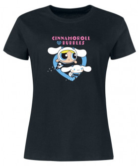 Жіноча чорна футболка «Hello Kitty & Powerpuff Girls - Cinnamoroll X Bubbles Exclusive Yes»