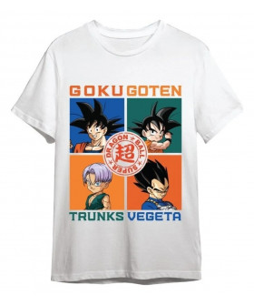 Чоловіча біла футболка «Dragon Ball Super Goku, Goten, Trunks, Vegeta White»