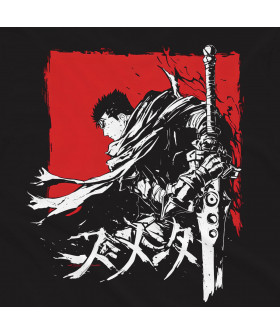 Чорна чоловіча футболка з аніме-принтом «Червоний Гатс з аніме Berserk»