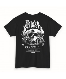 Чорна чоловіча футболка з аніме-принтом «Демонічний череп у стилі Black Clover»