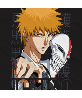 Чорна чоловіча футболка з аніме-принтом «Маска Ічіго з аніме Bleach»