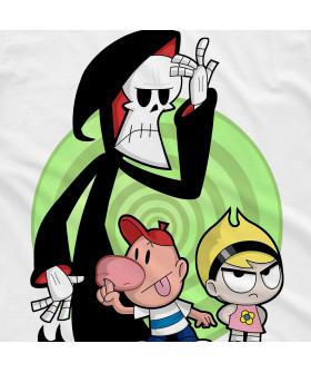 Біла чоловіча футболка з аніме-принтом «Біллі та Менді з Cartoon Network»