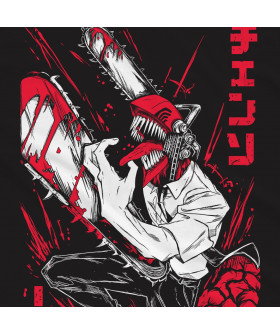 Чорна чоловіча футболка з аніме-принтом «Денджі з аніме Chainsaw Man»