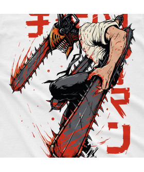 Біла чоловіча футболка з аніме-принтом «Денджі з аніме Chainsaw Man»
