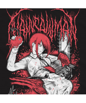 Чорна чоловіча футболка з аніме-принтом «Серце Почіти з аніме Chainsaw Man»