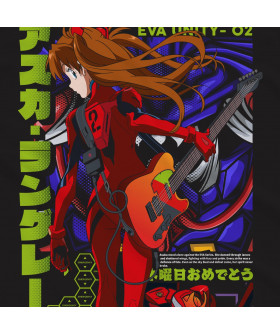 Чорна чоловіча футболка з аніме-принтом «Асука з Neon Genesis Evangelion»