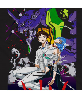 Чорна чоловіча футболка з аніме-принтом «Шинджі та Рей з Neon Genesis Evangelion»