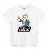 Біла чоловіча футболка з аніме-принтом «Vault Boy з піднятим середнім пальцем»