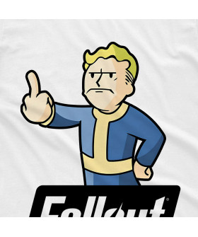 Біла чоловіча футболка з аніме-принтом «Vault Boy з піднятим середнім пальцем»