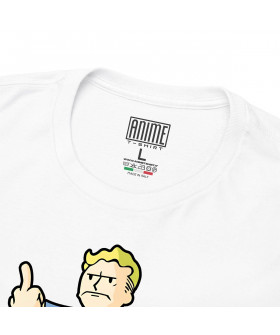 Біла чоловіча футболка з аніме-принтом «Vault Boy з піднятим середнім пальцем»