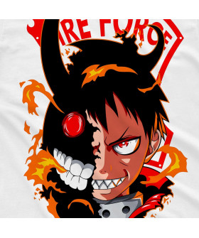 Біла чоловіча футболка з аніме-принтом «Шінра Демон з Fire Force»