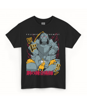 Чорна чоловіча футболка з аніме-принтом «Алфонс Елрік у стилі Fullmetal Alchemist»