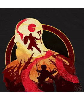 Чорна чоловіча футболка з аніме-принтом «Історія Кратоса з God Of War»