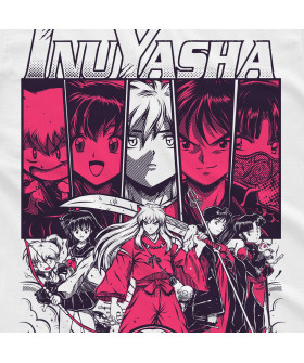 Біла чоловіча футболка з аніме-принтом «Друк з героями Inuyasha та друзями»