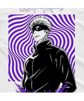 Біла чоловіча футболка з аніме-принтом «Годжо з Jujutsu Kaisen»