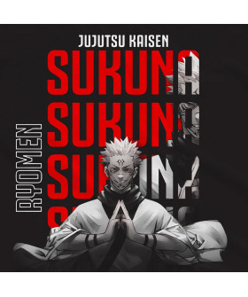 Чорна чоловіча футболка з аніме-принтом «Образ Сукуни Рьомен з Jujutsu Kaisen»