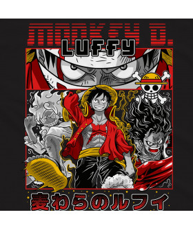 Чорна чоловіча футболка з аніме-принтом «Луффі з One Piece у динамічній позі»