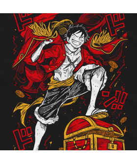 Чорна чоловіча футболка з аніме-принтом «Піратський король з One Piece у стилі муралу»