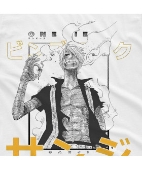 Біла чоловіча футболка з аніме-принтом «Санжі Вінсмоук у стилі One Piece»