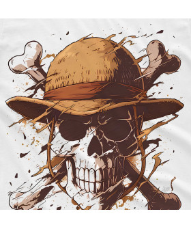 Біла чоловіча футболка з аніме-принтом «Череп з символікою One Piece»