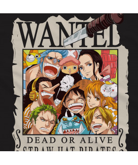 Чорна чоловіча футболка з аніме-принтом «Плакат Wanted з персонажами One Piece»