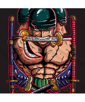Чорна чоловіча футболка з аніме-принтом «Тризуб Зоро з аніме One Piece»