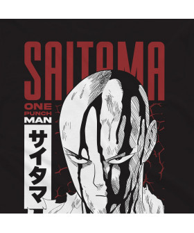Чорна чоловіча футболка з аніме-принтом «Сайтама з One Punch Man у динамічній позі»