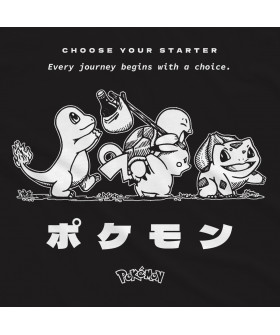 Чорна чоловіча футболка з аніме-принтом «Початкові покемони Bulbasaur, Charmander та Squirtle»