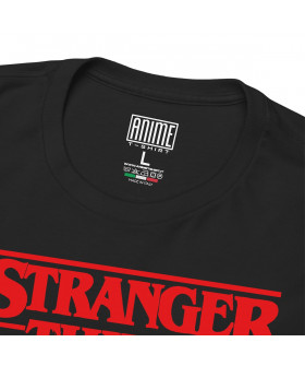 Чорна чоловіча футболка з аніме-принтом «Друк з написом All Friends Welcome у стилі Stranger Things»