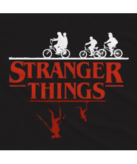 Чорна чоловіча футболка з аніме-принтом «Сюжет із серіалу Stranger Things з перевернутим світом»