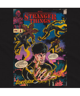 Чорна чоловіча футболка з аніме-принтом «Вілл у ролі чарівника зі Stranger Things»