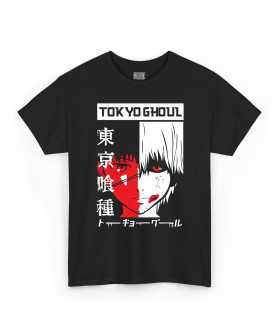 Чорна чоловіча футболка з аніме-принтом «Кен з Tokyo Ghoul у динамічній позі»