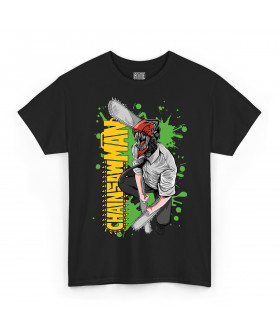 Чорна чоловіча футболка з аніме-принтом «T-shirt Chainsaw Man - Denji Green»