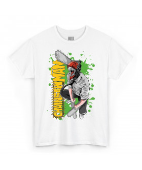 Біла чоловіча футболка з аніме-принтом «T-shirt Chainsaw Man - Denji Green»