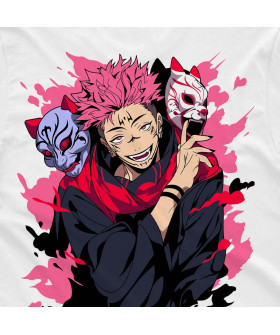 Біла чоловіча футболка з аніме-принтом «T-shirt Jujutsu Kaisen - Sukuna Mask»
