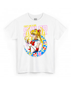 Біла чоловіча футболка з аніме-принтом «T-shirt Sailor Moon - Fight Like a Girl»