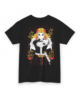 Чорна чоловіча футболка з аніме-принтом «T-shirt Demon Slayer - Rengoku Murales»