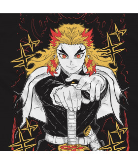 Чорна чоловіча футболка з аніме-принтом «T-shirt Demon Slayer - Rengoku Murales»