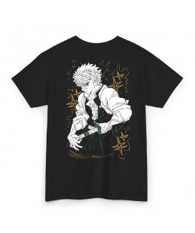 Чорна чоловіча футболка з аніме-принтом «T-shirt Demon Slayer - Sanemi Murales»