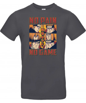 Унісекс сіра футболка з аніме-принтом «No Pain No Game»