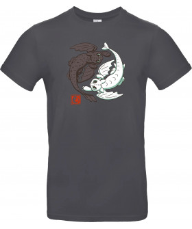 Футболка Сірий з принтом «Yin Yang Dragons»