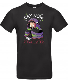 Футболка Темно-синій з принтом «Cry Now, Robot Later»