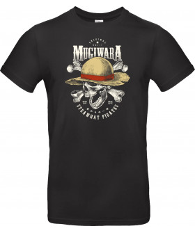 Футболка Сірий з принтом «Realistic Mugiwara Jolly Roger»