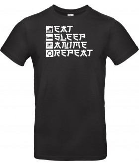 Футболка Чорний з принтом «Eat Sleep Anime Repeat Otaku Life Motto»