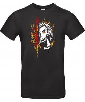 Футболка Чорний з принтом «Rengoku Kyojuro Flame Hashira Slayer Art»