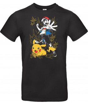 Футболка Чорний з принтом «Ash Ketchum And Mouse - Pocket»