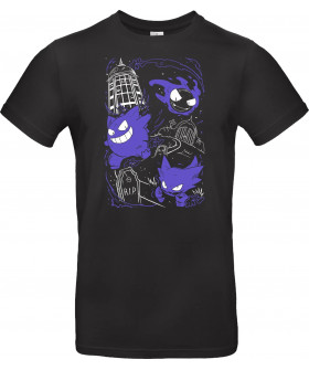 Футболка Чорний з принтом «Ghost, Gastly & Haunter - Pocket»