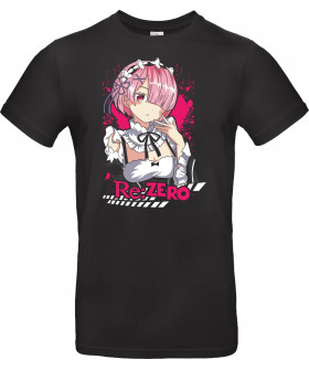 Футболка Чорний з принтом «Re:ZERO's Pink Maid, Ram»