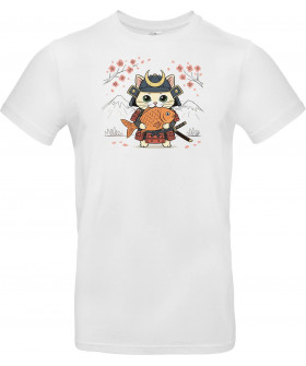 Футболка Білий з принтом «Samurai Cat and the Golden Catch»