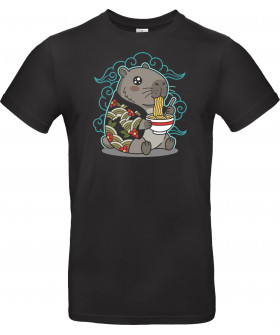 Футболка Сірий з принтом «Ramen Capybara Kawaii Japanese Aesthetic Animal Graphic»